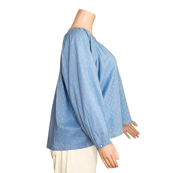 Emerson Fry Light Blue Metallic Dot Peasant Blouse - Picture 8 of 14